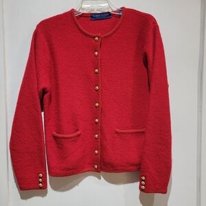 Vtg Wool Cardigan Gold Button